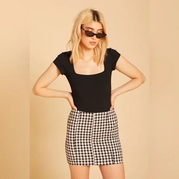 Free People Intimately Black Square Neck Short Sleeve Bodysuit in Size Small - Picture 3 of 13